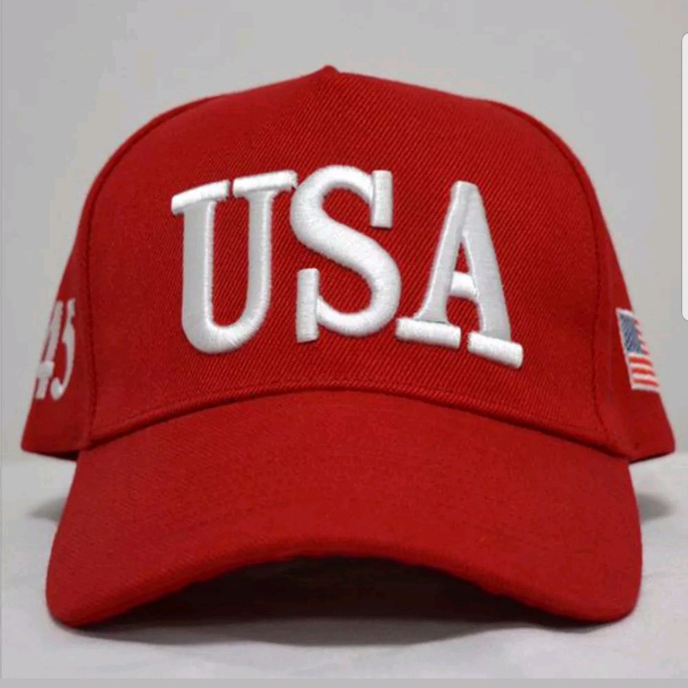 USA 45 red Hat high quality cotton + bumper sticke - Picture 1 of 5